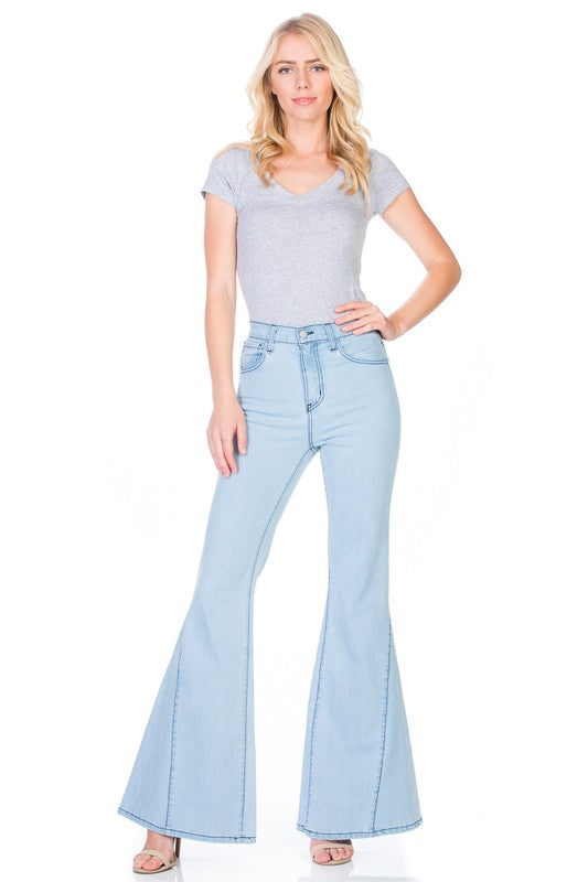 HIGH WAIST DENIM WIDE LEG BELL BOTTOM JEANS