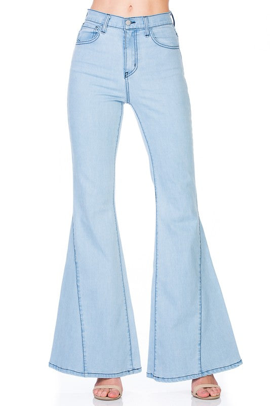 HIGH WAIST DENIM WIDE LEG BELL BOTTOM JEANS