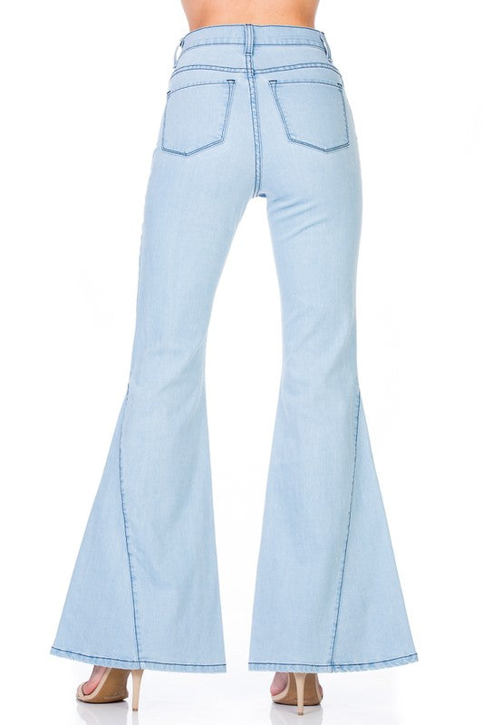 HIGH WAIST DENIM WIDE LEG BELL BOTTOM JEANS