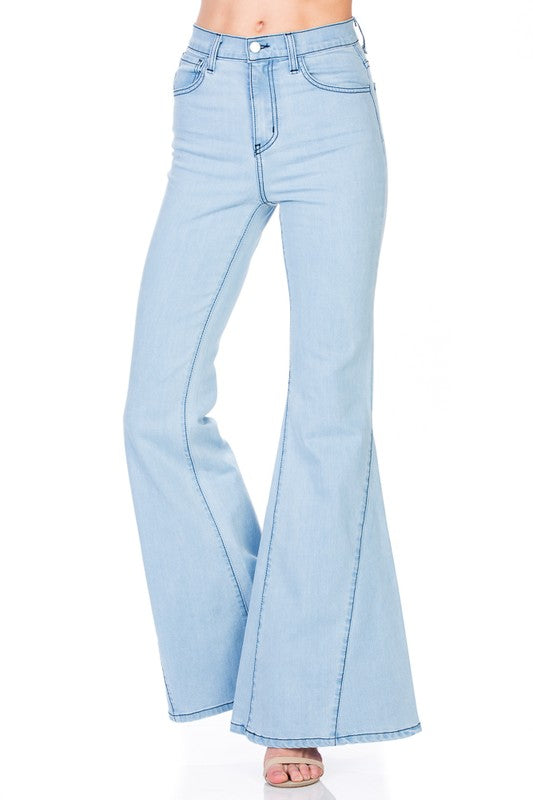 HIGH WAIST DENIM WIDE LEG BELL BOTTOM JEANS