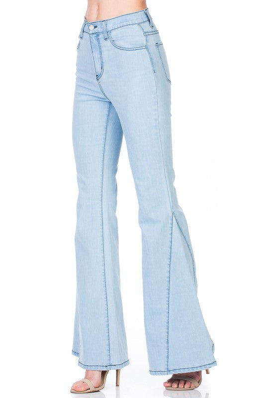 HIGH WAIST DENIM WIDE LEG BELL BOTTOM JEANS