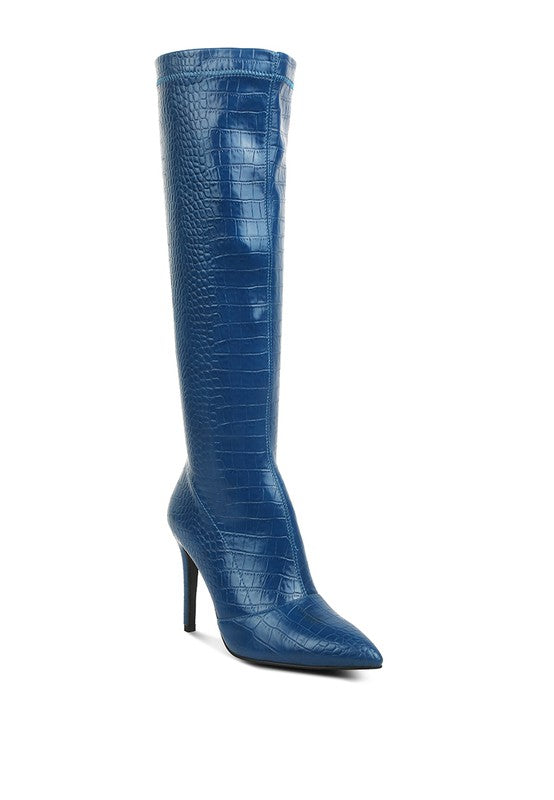 WHEEDLE CROC HIGH HEELED CALF BOOTS