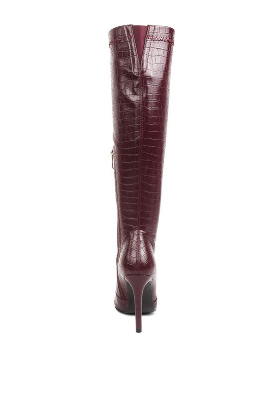 WHEEDLE CROC HIGH HEELED CALF BOOTS