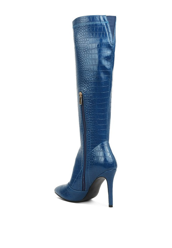 WHEEDLE CROC HIGH HEELED CALF BOOTS