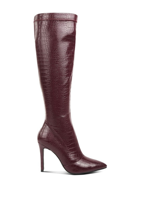 WHEEDLE CROC HIGH HEELED CALF BOOTS