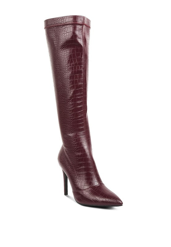 WHEEDLE CROC HIGH HEELED CALF BOOTS