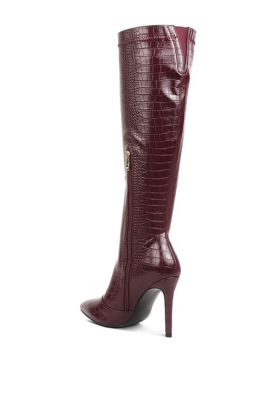 WHEEDLE CROC HIGH HEELED CALF BOOTS