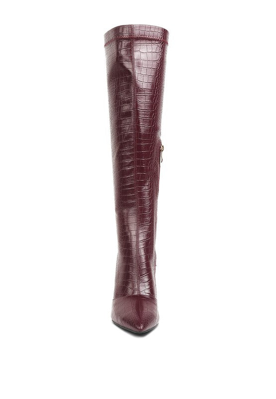 WHEEDLE CROC HIGH HEELED CALF BOOTS