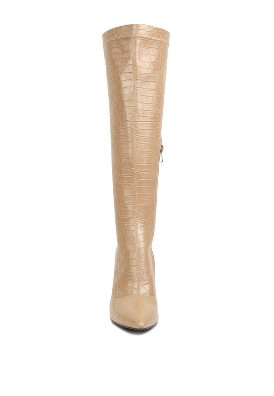 WHEEDLE CROC HIGH HEELED CALF BOOTS