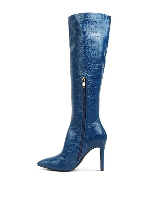 WHEEDLE CROC HIGH HEELED CALF BOOTS