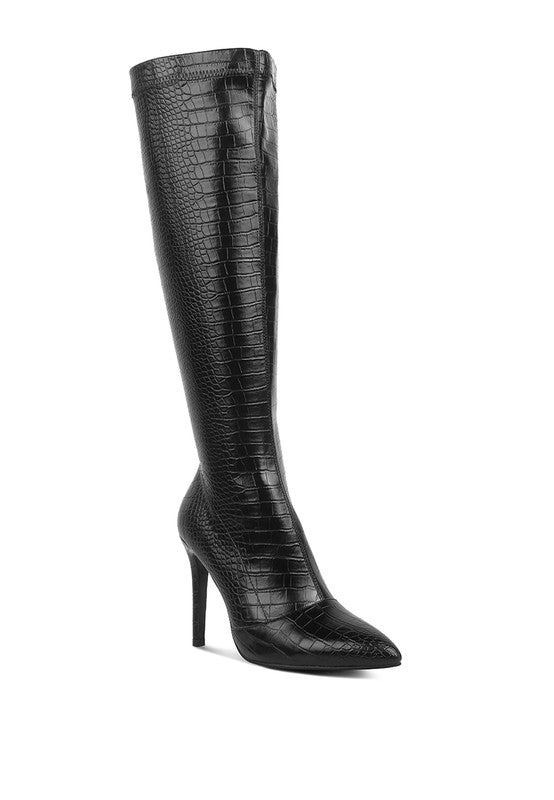 WHEEDLE CROC HIGH HEELED CALF BOOTS