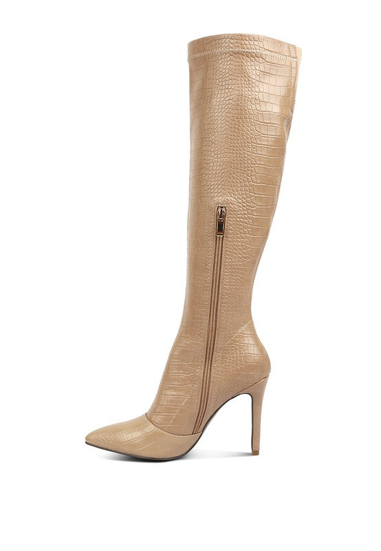 WHEEDLE CROC HIGH HEELED CALF BOOTS