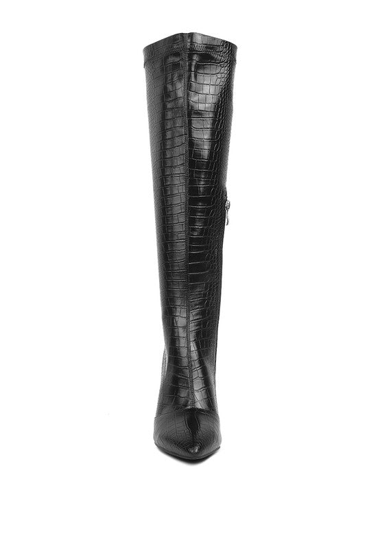 WHEEDLE CROC HIGH HEELED CALF BOOTS