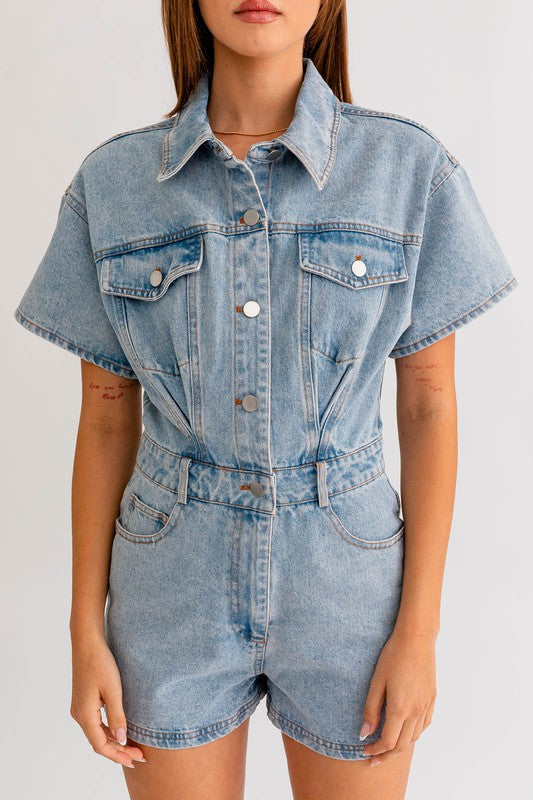 SHORT SLEEVE DENIM ROMPER