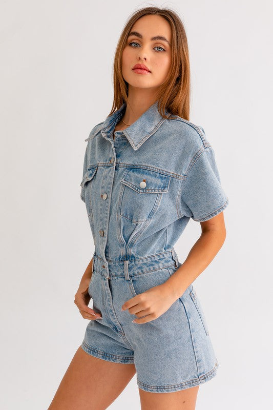 SHORT SLEEVE DENIM ROMPER