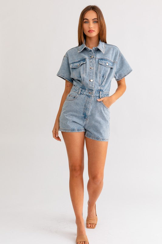 SHORT SLEEVE DENIM ROMPER