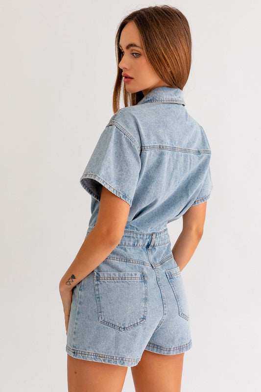 SHORT SLEEVE DENIM ROMPER