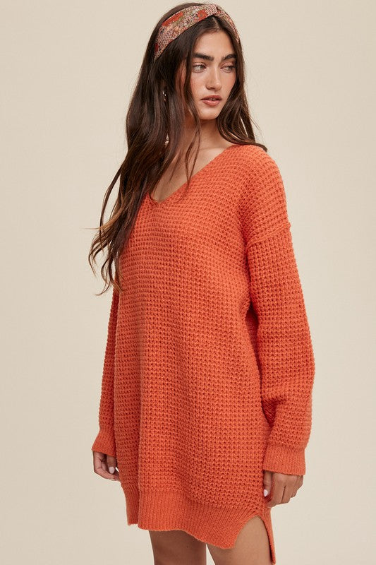 SLOUCHY V-NECK RIBBED KNIT SWEATER