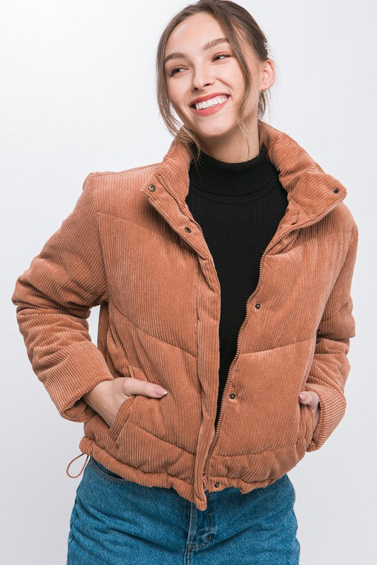 CORDUROY PUFFER JACKET WITH TOGGLE DETAIL