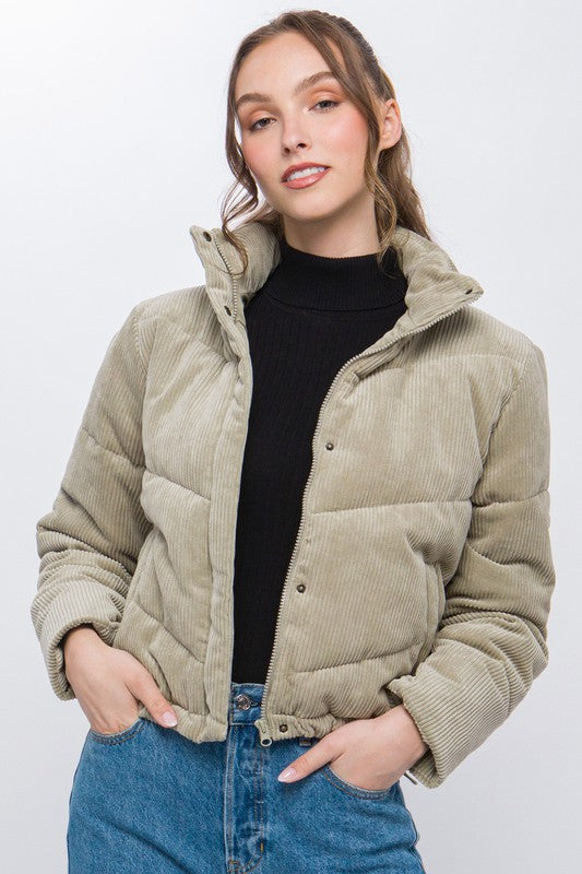 CORDUROY PUFFER JACKET WITH TOGGLE DETAIL