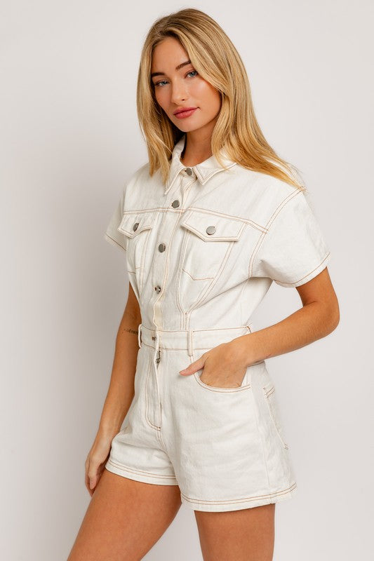 SHORT SLEEVE DENIM ROMPER