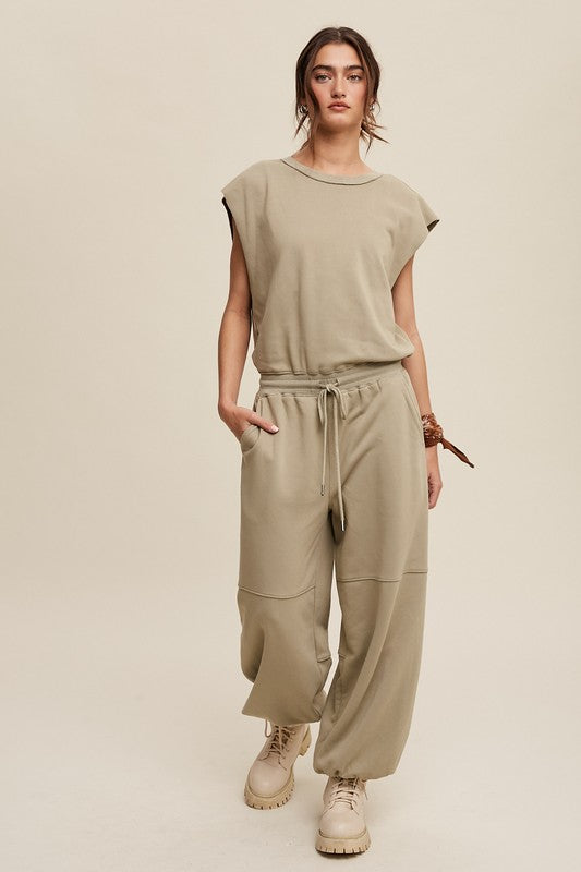 ATHLEISURE FRENCH TERRY LOOSE JOGGER JUMPSUIT