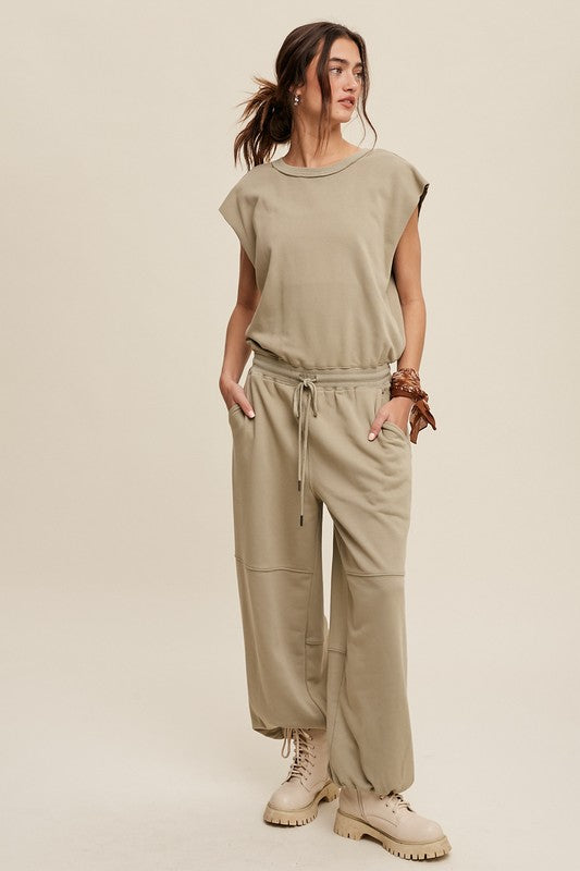 ATHLEISURE FRENCH TERRY LOOSE JOGGER JUMPSUIT