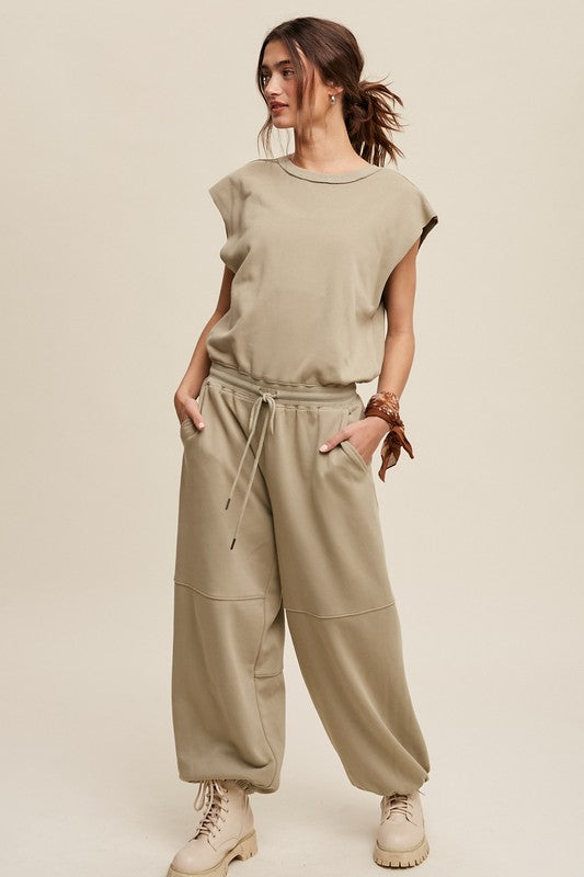 ATHLEISURE FRENCH TERRY LOOSE JOGGER JUMPSUIT