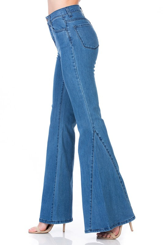 HIGH WAIST DENIM WIDE LEG BELL BOTTOM JEANS