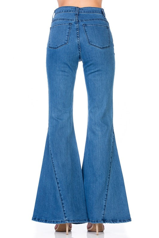 HIGH WAIST DENIM WIDE LEG BELL BOTTOM JEANS