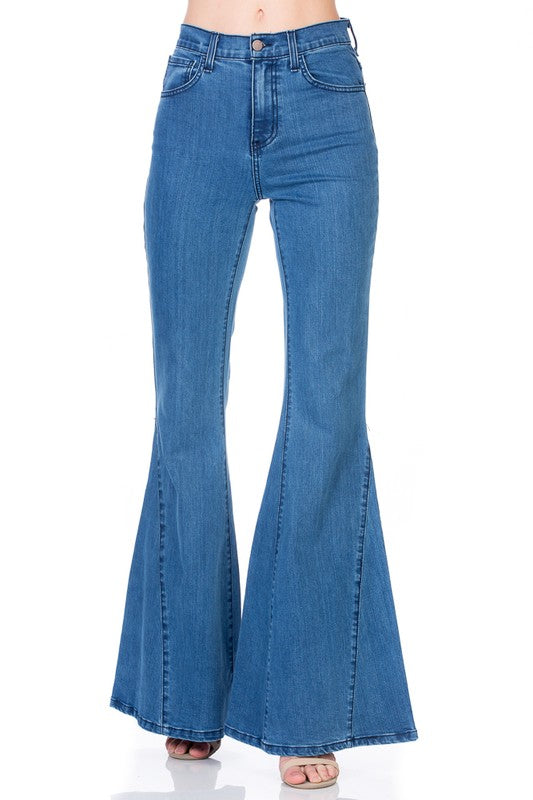 HIGH WAIST DENIM WIDE LEG BELL BOTTOM JEANS