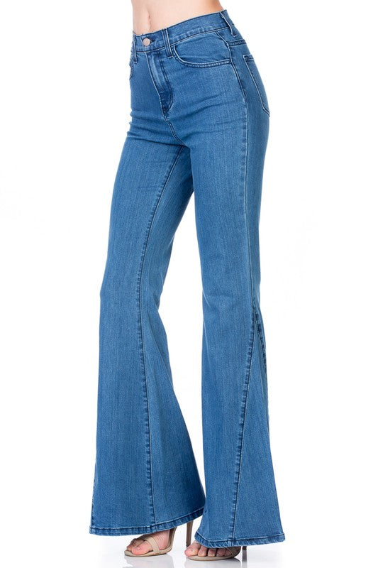 HIGH WAIST DENIM WIDE LEG BELL BOTTOM JEANS