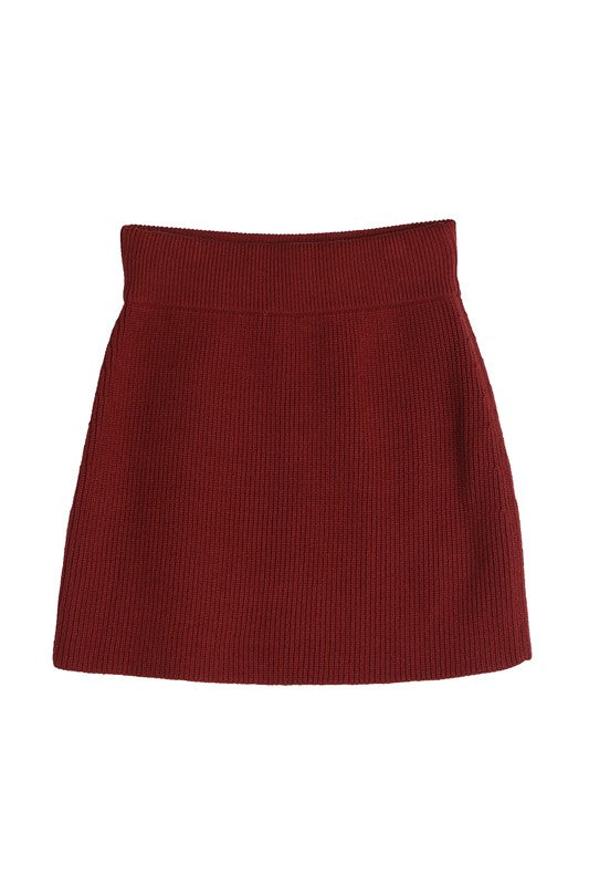 RIBBED KNIT CROP TOP AND SKIRT SET